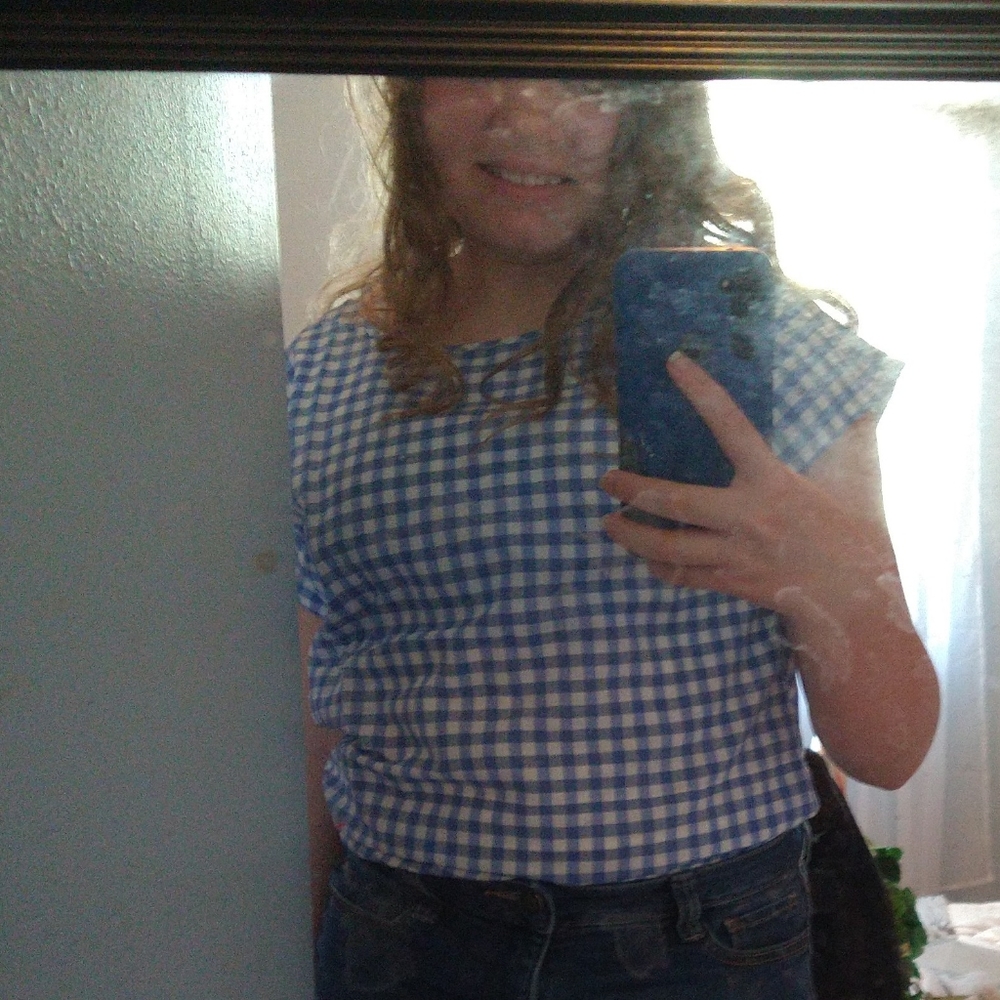 Blue and white plaid shirt - Picture 2 of 4